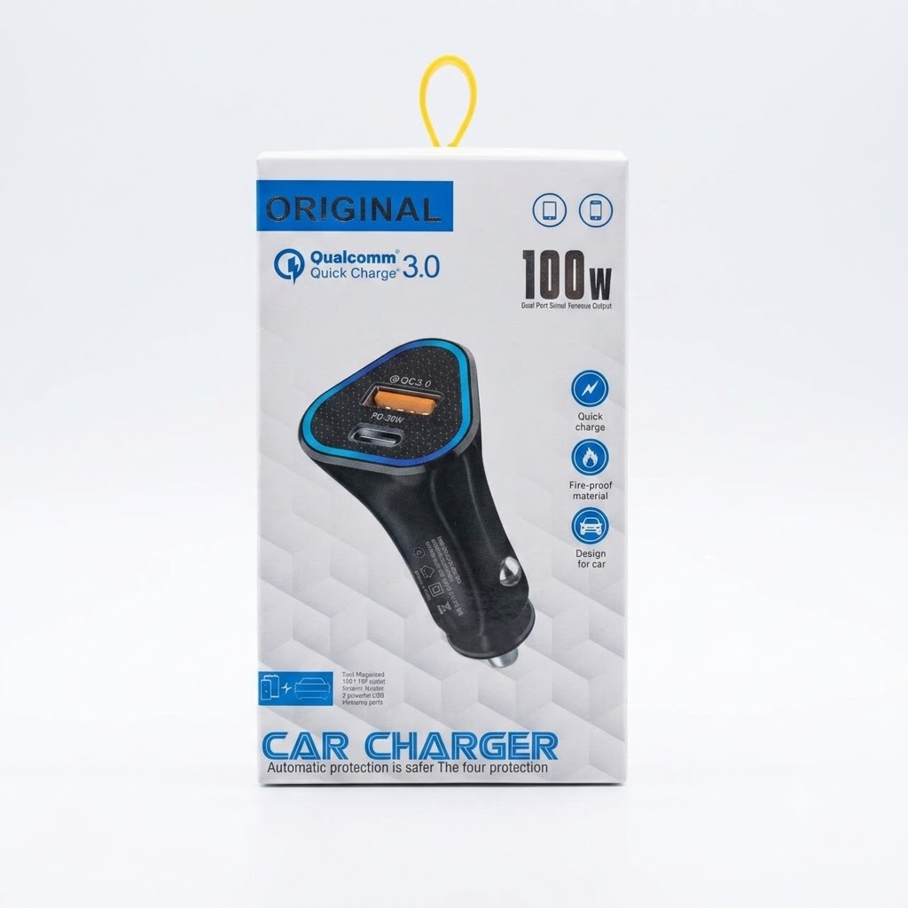 شارژر فندکی 100 وات QC3.0 و PD دو پورت