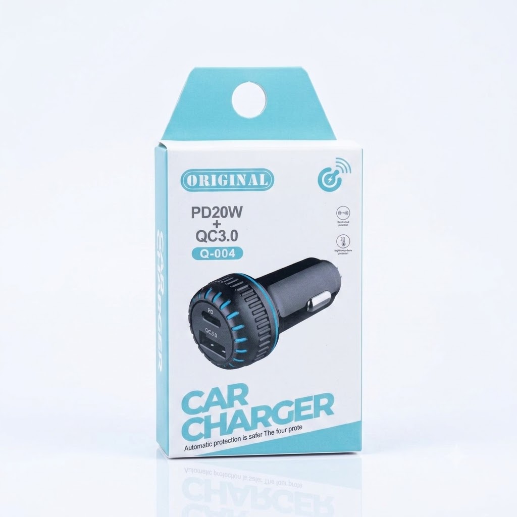 شارژر فندکی خودرو 20 وات مدل Q-004 دو پورت USB و USB-C با PD و QC 3.0