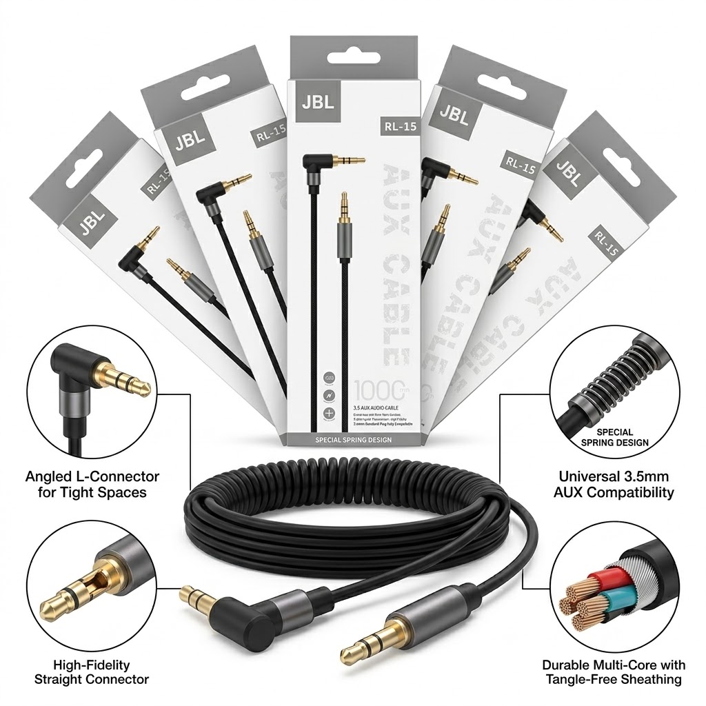 کابل انتقال صدا AUX جی‌بی‌ال (JBL) مدل RL-15 با سوکت ۹۰ درجه (طول ۱ متر)