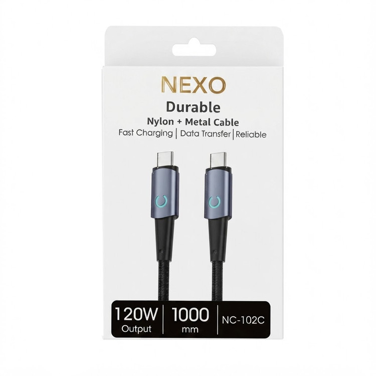 کابل تبدیل USB-C به USB-C نکسو مدل NEXO NC-102C توان ۱۲۰ وات طول ۱ متر